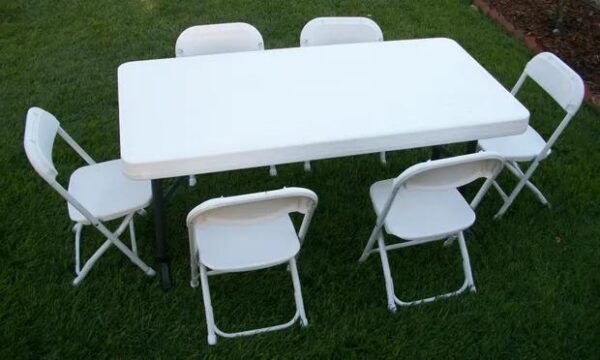 White Plastic Chairs and table